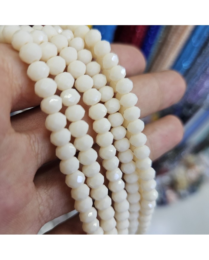 6mm İpe Dizili Kristal Boncuk Mat Krem - 10 Dizi