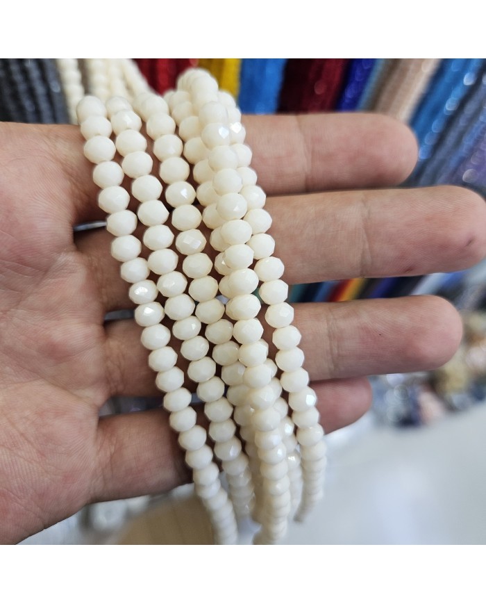6mm İpe Dizili Kristal Boncuk Mat Krem - 10 Dizi