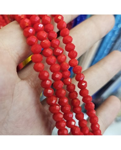 6mm İpe Dizili Kristal Boncuk Mat Kırmızı - 10 Dizi