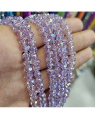 6mm İpe Dizili Kristal Boncuk Şeffaf Janjanlı Lila - 10 Dizi