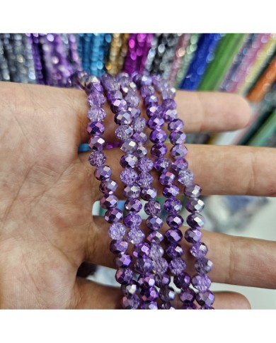 6mm İpe Dizili Kristal Boncuk Aynalı Lila - 10 Dizi