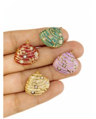 Çelik Mineli Taşlı Deniz Kabuğu Kolye Bileklik Ucu Charm Yeşil 1 Adet