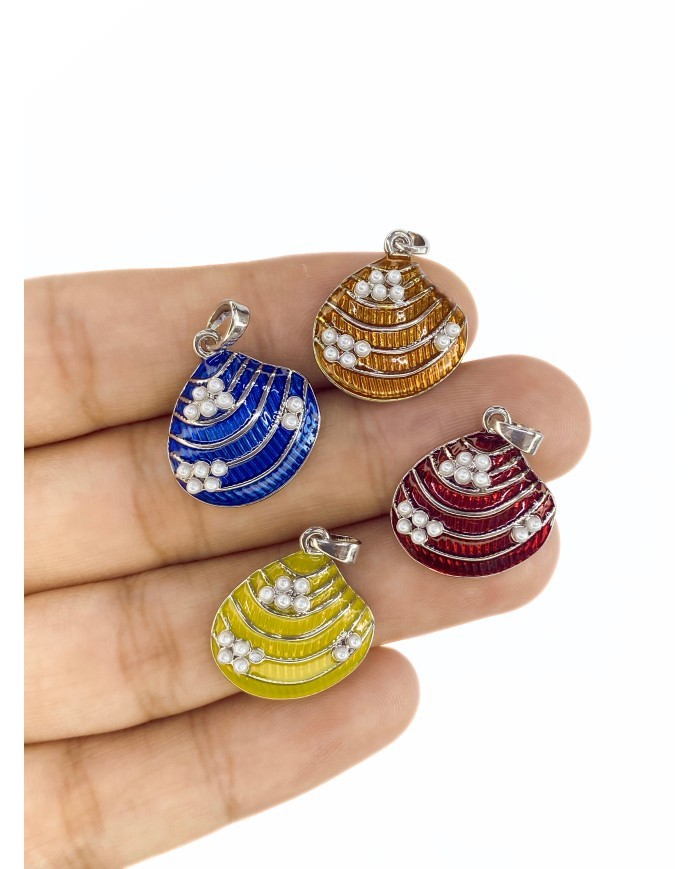 Pirinç Zirkon Mineli Boncuklu Deniz Kabuğu Kolye Bileklik Ucu Charm Turuncu 1 Adet