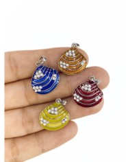 Pirinç Zirkon Mineli Boncuklu Deniz Kabuğu Kolye Bileklik Ucu Charm Mavi 1 Adet