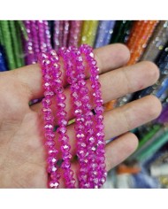 6mm İpe Dizili Kristal Boncuk Şeffaf Janjanlı Fuşya - 10 Dizi