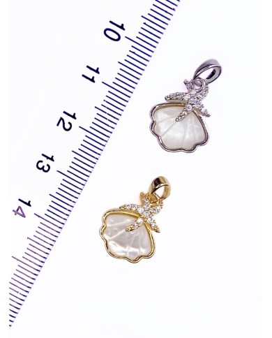 Pirinç Zirkon Taşlı Deniz Kabuğu Kolye Bileklik Ucu Charm Gümüş 1 Adet