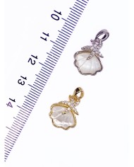 Pirinç Zirkon Taşlı Deniz Kabuğu Kolye Bileklik Ucu Charm Gümüş 1 Adet