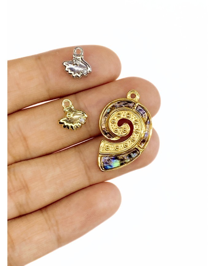 Çelik Mineli Büyük Deniz Kabuğu Kolye Bileklik Ucu Charm Altın 1 Adet