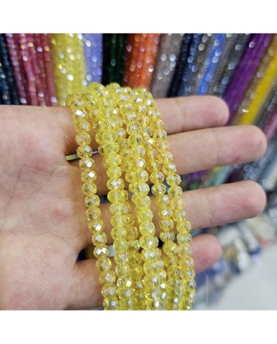 6mm İpe Dizili Kristal Boncuk Şeffaf Sarı - 10 Dizi