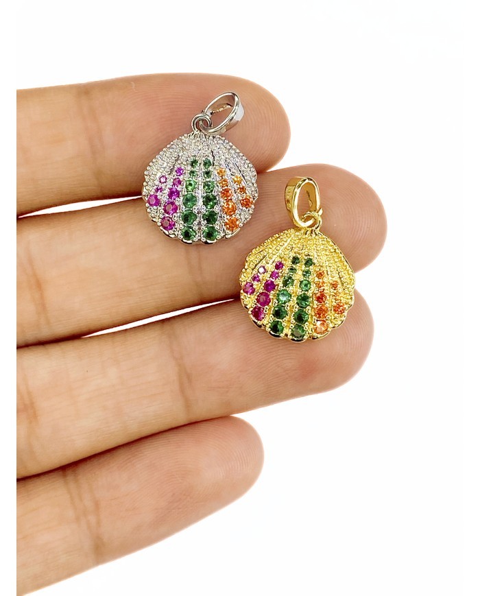 Pirinç Zirkon Taşlı Deniz Kabuğu Kolye Bileklik Ucu Charm Altın 1 Adet