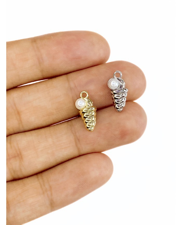 Pirinç Zirkon Mineli İncili Deniz Kabuğu Kolye Bileklik Ucu Charm Altın 1 Adet