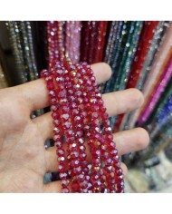 6mm İpe Dizili Kristal Boncuk Şeffaf Janjanlı Koyu Kırmızı - 10 Dizi