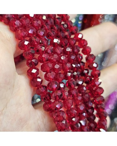 6mm İpe Dizili Kristal Boncuk Şeffaf Janjanlı Koyu Kırmızı - 10 Dizi