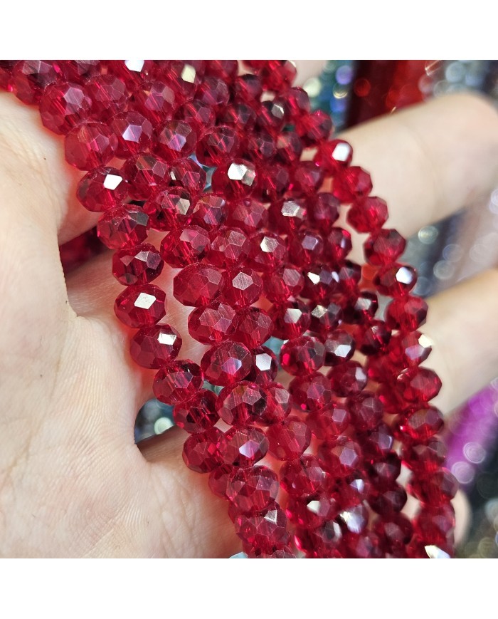 6mm İpe Dizili Kristal Boncuk Şeffaf Janjanlı Koyu Kırmızı - 10 Dizi
