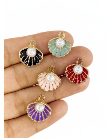 Pirinç Zirkon Mineli İncili İstiridye Kolye Bileklik Ucu Charm Altın Mor 1 Adet