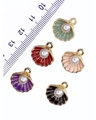 Pirinç Zirkon Mineli İncili İstiridye Kolye Bileklik Ucu Charm Altın Mor 1 Adet