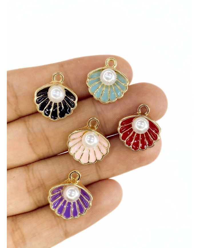 Pirinç Zirkon Mineli İncili İstiridye Kolye Bileklik Ucu Charm Altın Pembe 1 Adet