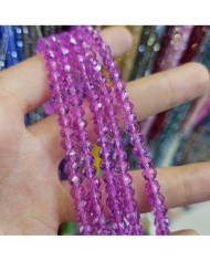 6mm İpe Dizili Kristal Boncuk Şeffaf Janjanlı Fuşya - 10 Dizi