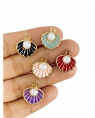 Pirinç Zirkon Mineli İncili İstiridye Kolye Bileklik Ucu Charm Altın Kırmızı 1 Adet