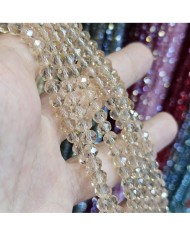 6mm İpe Dizili Kristal Boncuk Şeffaf Krem - 10 Dizi
