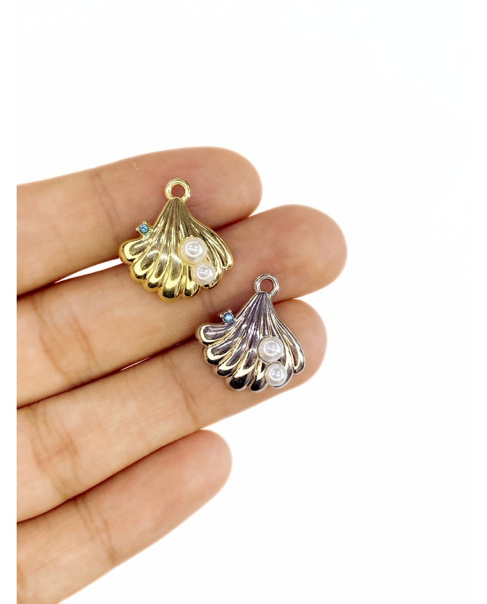 Pirinç Zirkon Mineli İnci İstiridye Kolye Bileklik Ucu Charm Gümüş 1 Adet
