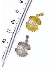Pirinç Zirkon Mineli İnci Taşlı İstiridye Kolye Bileklik Ucu Charm Gümüş 1 Adet