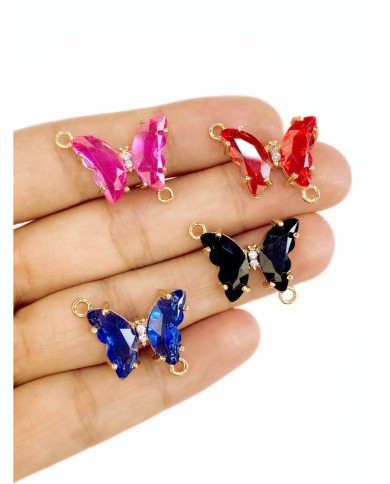 Pirinç Zirkon Taşlı Kelebek Kolye Bileklik Ucu Charm Pembe 1 Adet