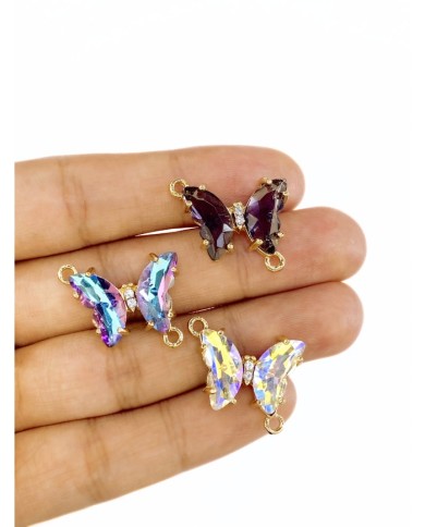 Pirinç Zirkon Taşlı Kelebek Kolye Bileklik Ucu Charm Renkli 1 Adet