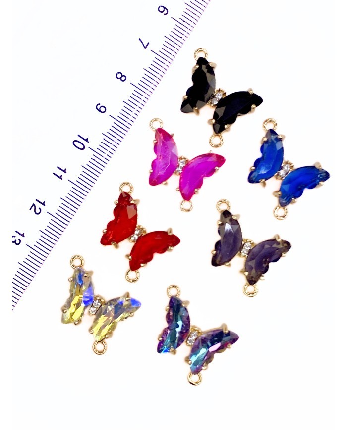 Pirinç Zirkon Taşlı Kelebek Kolye Bileklik Ucu Charm Renkli 1 Adet