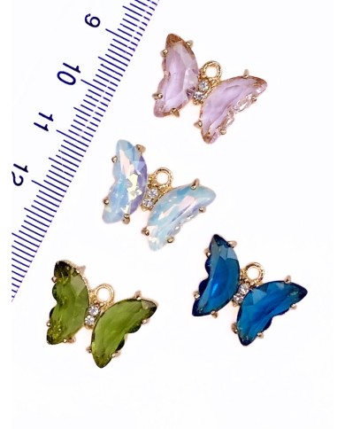 Pirinç Zirkon Taşlı Kelebek Kolye Bileklik Ucu Charm Yeşil 1 Adet