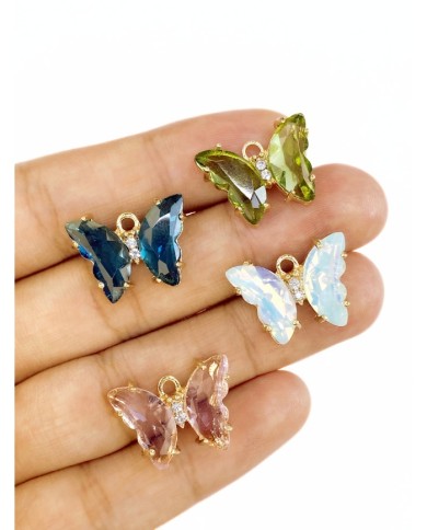 Pirinç Zirkon Taşlı Kelebek Kolye Bileklik Ucu Charm Pembe 1 Adet