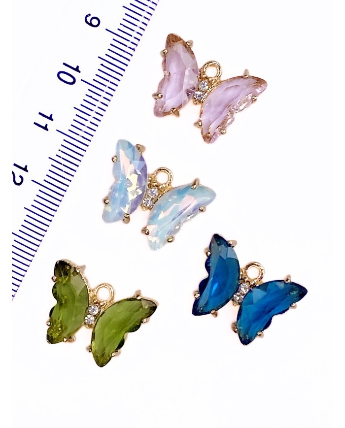 Pirinç Zirkon Taşlı Kelebek Kolye Bileklik Ucu Charm Pembe 1 Adet