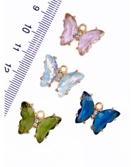 Pirinç Zirkon Taşlı Kelebek Kolye Bileklik Ucu Charm Pembe 1 Adet