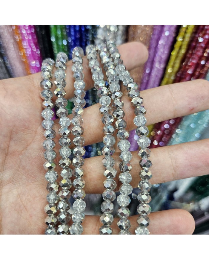 6mm İpe Dizili Kristal Boncuk Metalik Kaplama Çift Renk Gümüş - 10