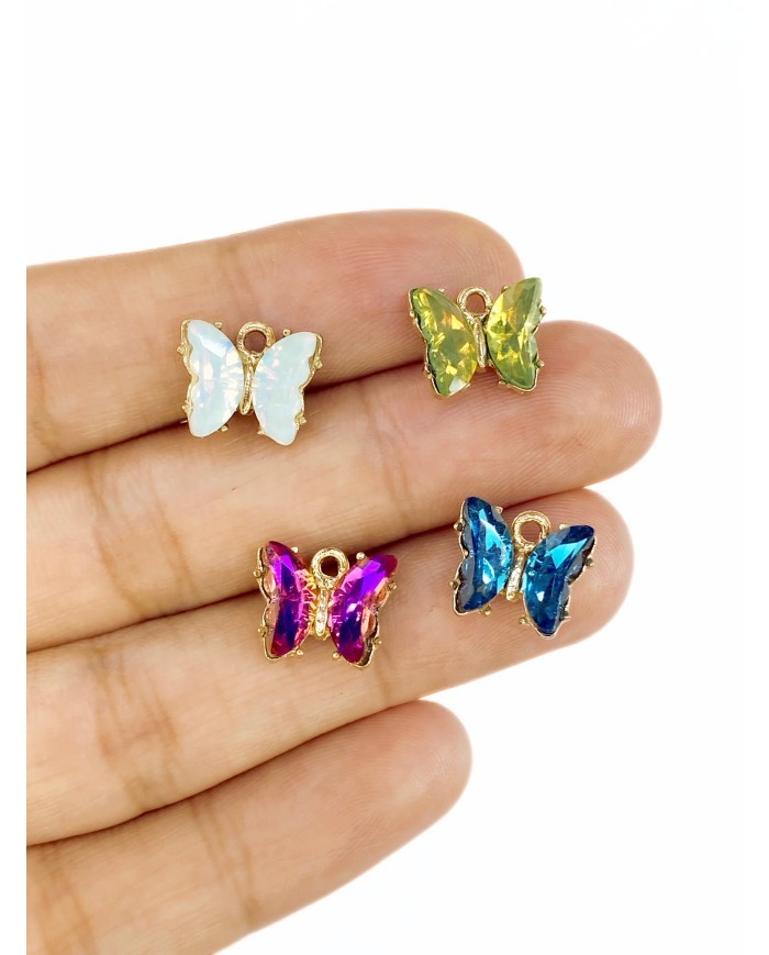 Pirinç Zirkon Taşlı Kelebek Kolye Bileklik Ucu Charm Yeşil 1 Adet