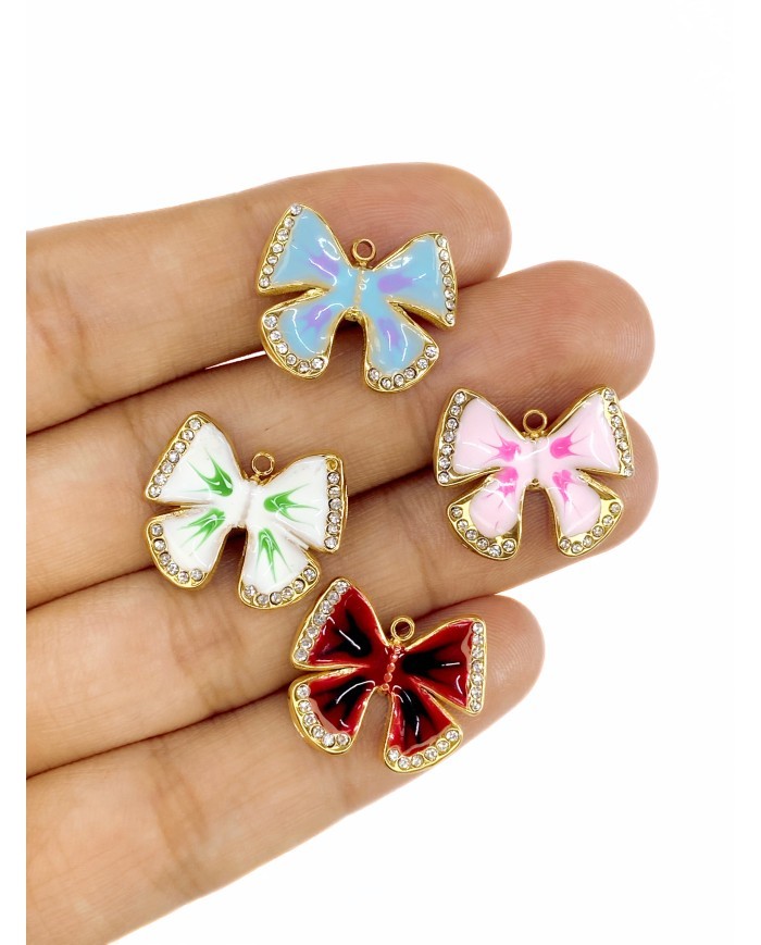 Çelik Mineli Kelebek Kolye Bileklik Ucu Charm Pembe 1 Adet