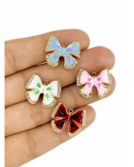 Çelik Mineli Kelebek Kolye Bileklik Ucu Charm Pembe 1 Adet