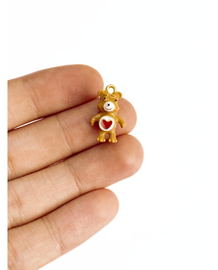 Pirinç Zirkon Mineli Kalpli Ayı Kolye Bileklik Ucu Charm Kahverengi 1 Adet