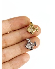 Pirinç Zirkon Taşlı Balık Kolye Bileklik Ucu Charm Altın 1 Adet