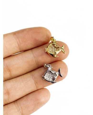 Pirinç Zirkon Taşlı Balık Kolye Bileklik Ucu Charm Gümüş 1 Adet