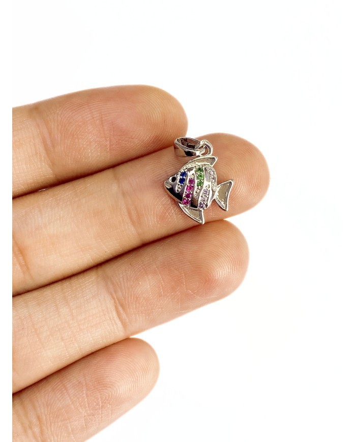 Pirinç Zirkon Taşlı Balık Kolye Bileklik Ucu Charm Gümüş 1 Adet