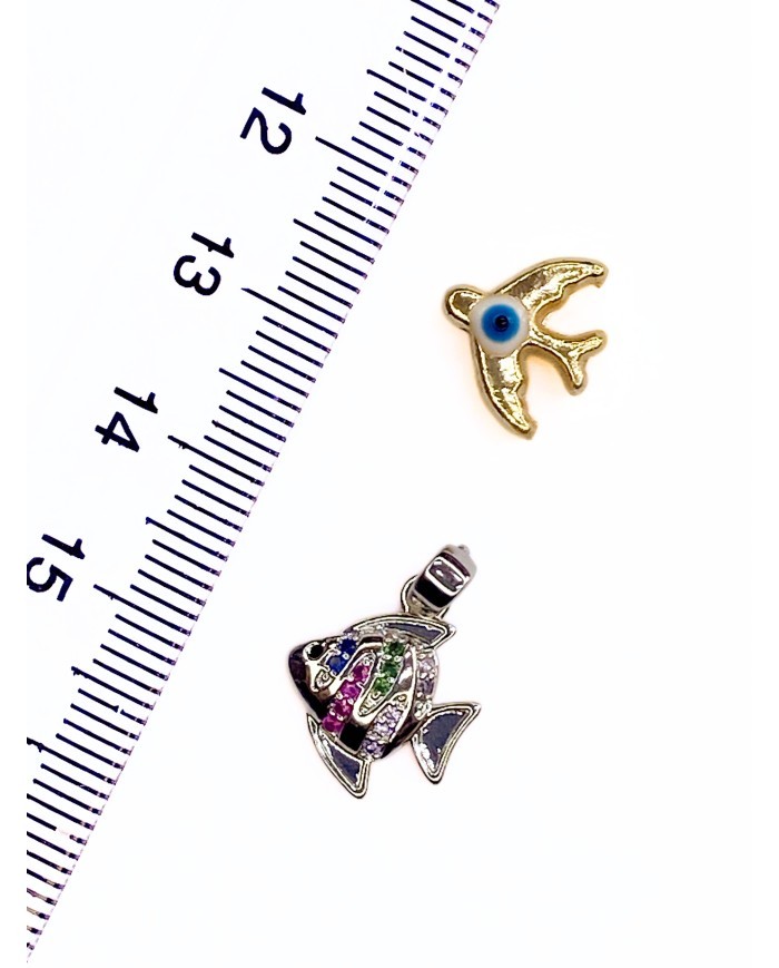 Pirinç Zirkon Taşlı Balık Kolye Bileklik Ucu Charm Gümüş 1 Adet