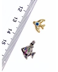 Pirinç Zirkon Taşlı Balık Kolye Bileklik Ucu Charm Gümüş 1 Adet