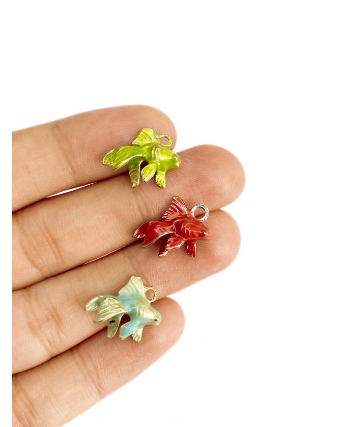 Pirinç Zirkon Mineli Beta Balığı Kolye Bileklik Ucu Charm Kırmızı 1 Adet