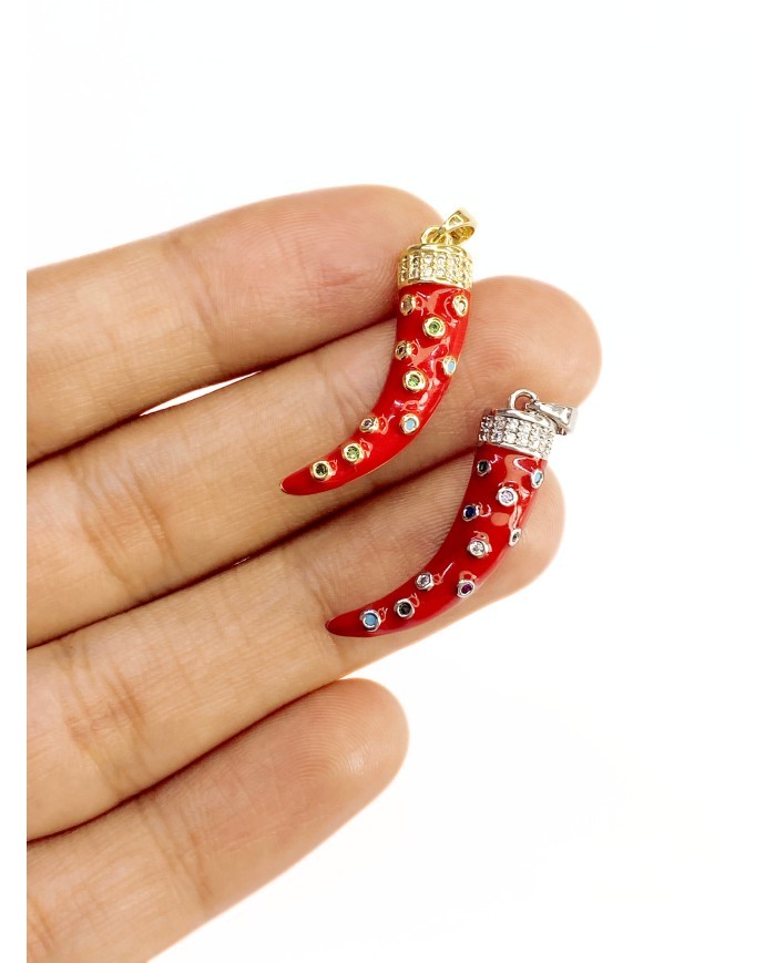 Pirinç Zirkon Taşlı Biber Kolye Bileklik Ucu Charm Gümüş 1 Adet