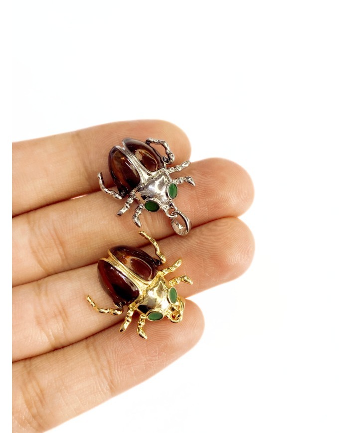 Çelik Mineli Taşlı Böcek Kolye Bileklik Ucu Charm Altın 1 Adet