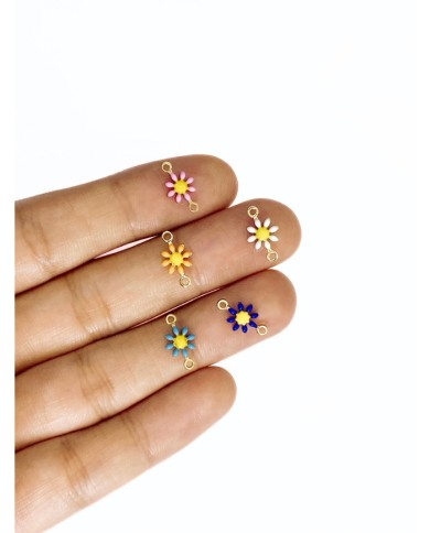 Pirinç Zirkon Mineli Papatya Kolye Bileklik Ucu Charm Mavi 1 Adet