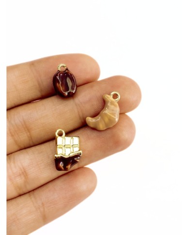 Pirinç Zirkon Mineli Kruvasan Kolye Bileklik Ucu Charm Kahverengi 1 Adet