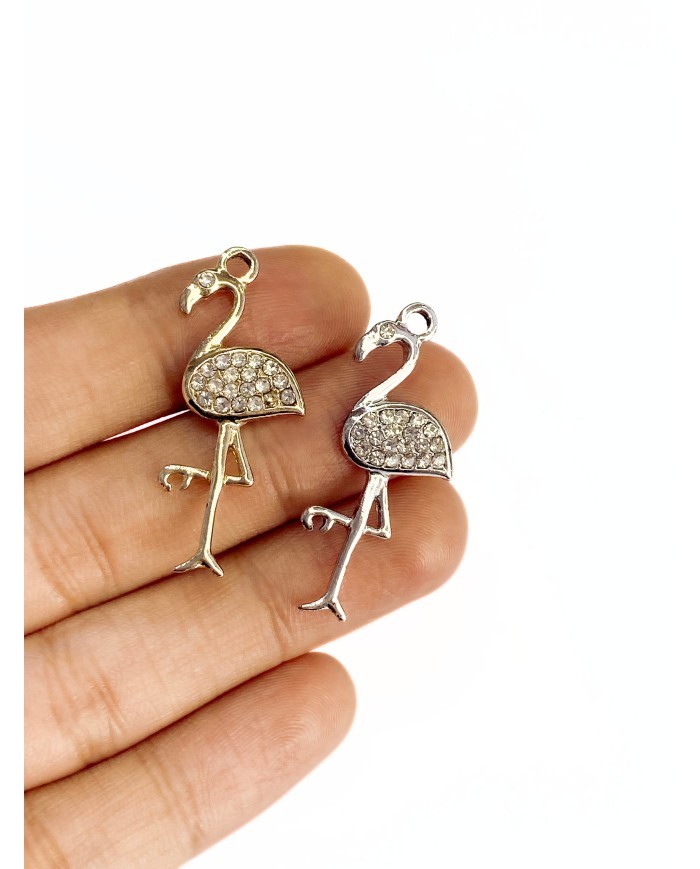 Pirinç Zirkon Taşlı Flamingo Kolye Bileklik Ucu Charm Gümüş 1 Adet