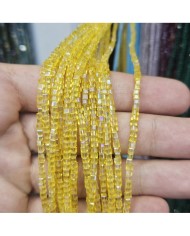 3mm İpe Dizili Küp Kristal Boncuk Şeffaf Parlak Altın Sarısı - 1 Dizi